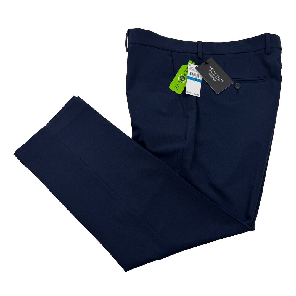 $95 NEW PERRY ELLIS MENS 32X30 VINTAGE INDIGO SOFT TROUSERS DRESS PANTS SLACKS